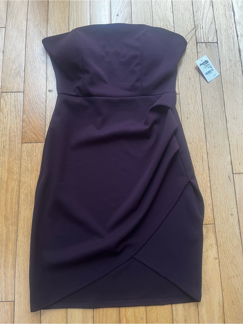 Charlotte Russe Strapless Plum Sheath Dress with Tulip Overlay